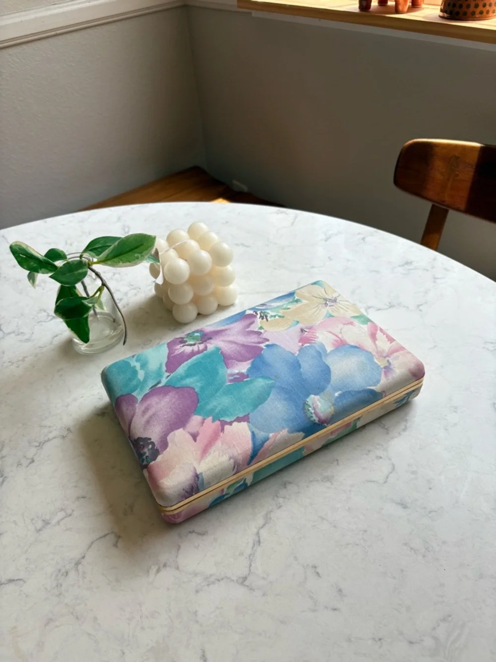 Vintage Floral Watercolor Jewelry Box in Pastel Blue, Pink & Teal